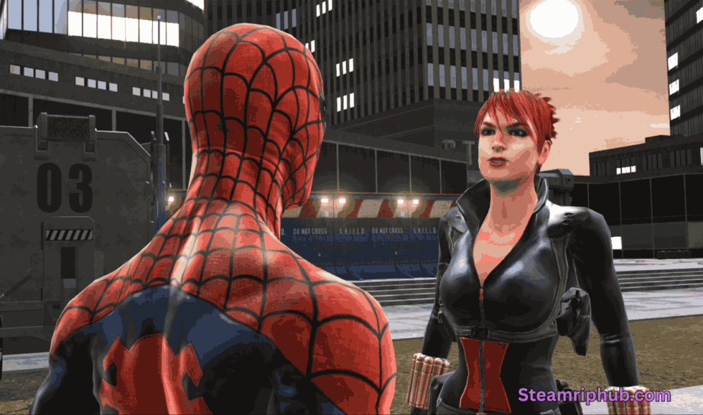 Black suit Spider-Man fighting enemies on building walls
