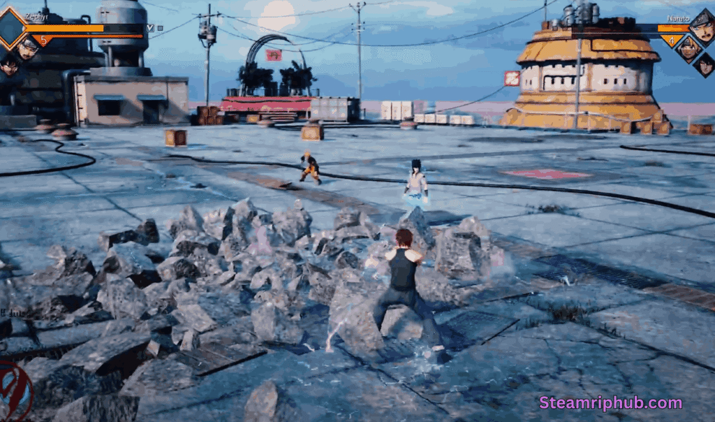 Goku and Naruto fighting in Jump Force gameplay screenshot