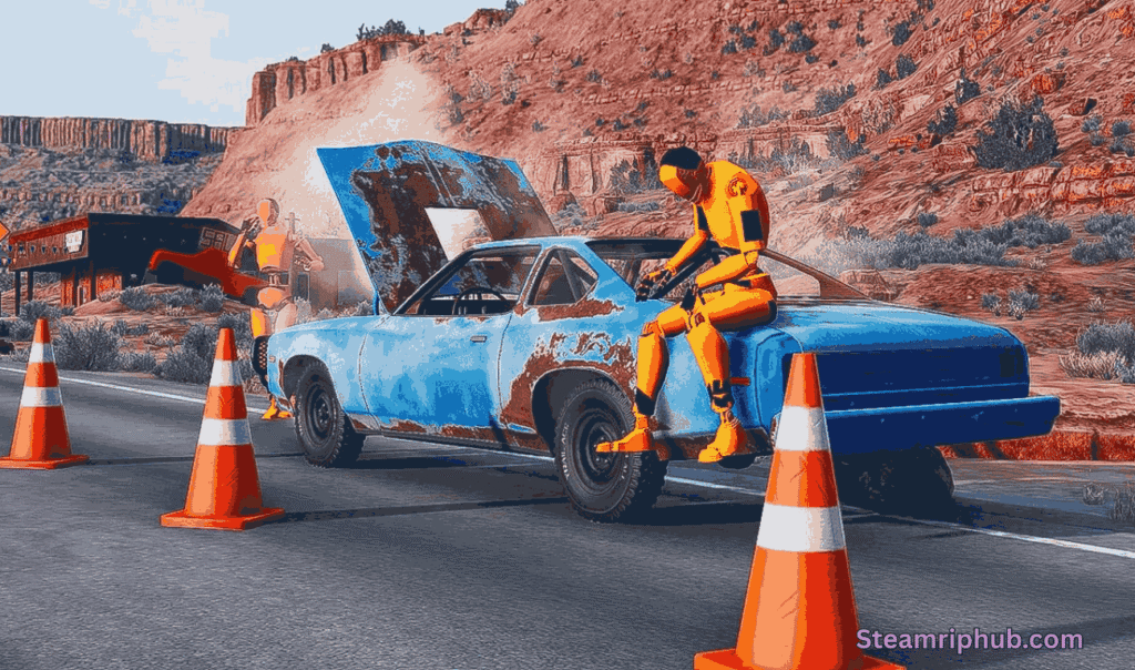High-speed car crash in BeamNG