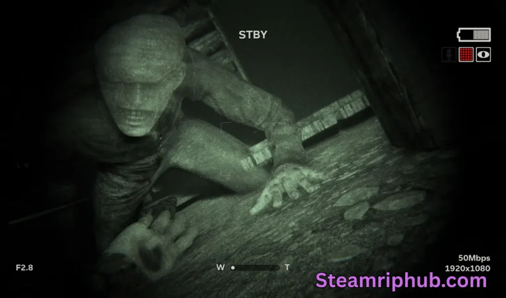 Outlast 2 character exploring dark asylum