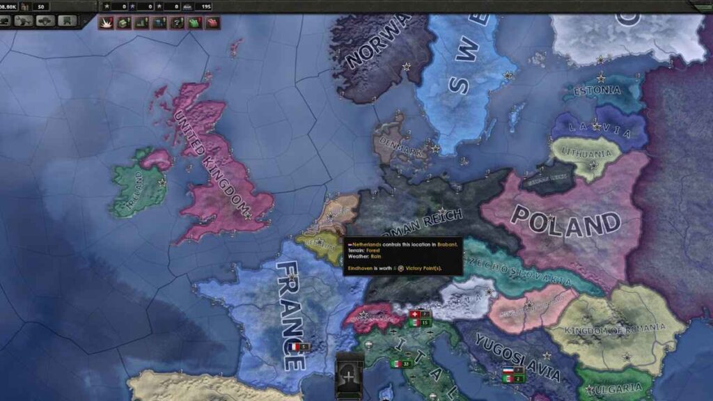 Screenshot of Hearts of Iron IV gameplay on PC